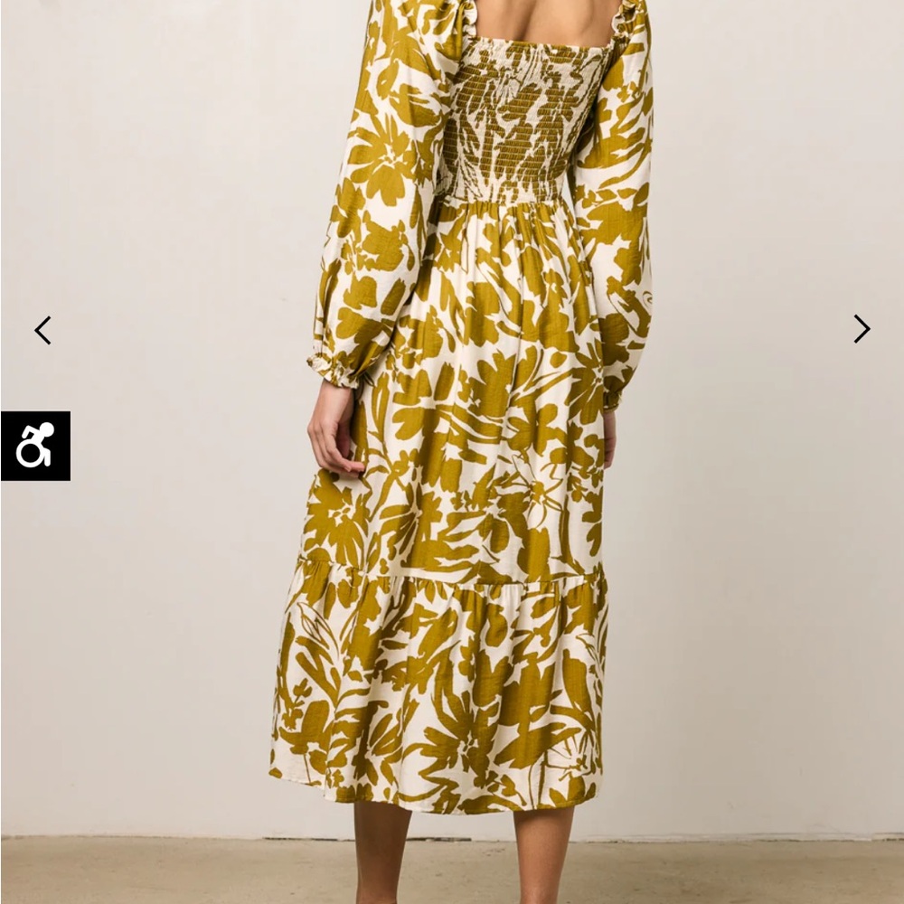 Floral Print Midi Dress in Mustard and White